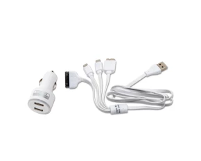 Autós dupla USB töltő 12V 2100/1000mA kábellel 4 az 1-ben