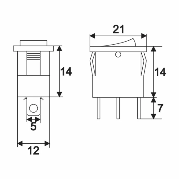 Interupator basculant 1 circuit 15A-12VDC OFF-ON, cu LED galben