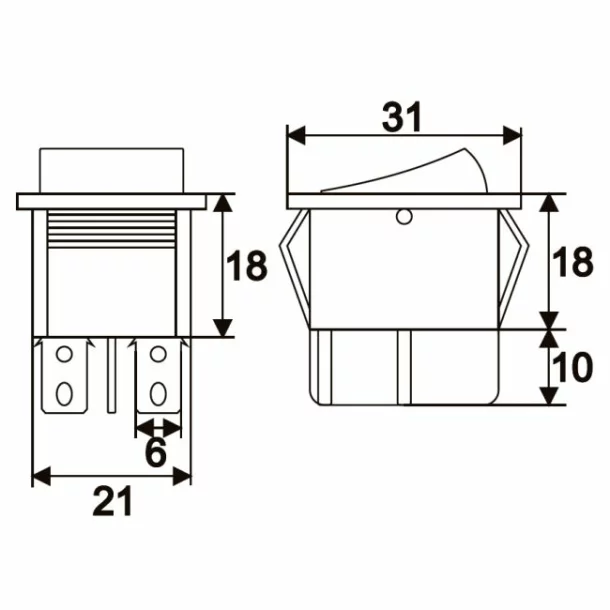 Interupator basculant 1 circuit 16A-250V OFF-ON, lumini de verde