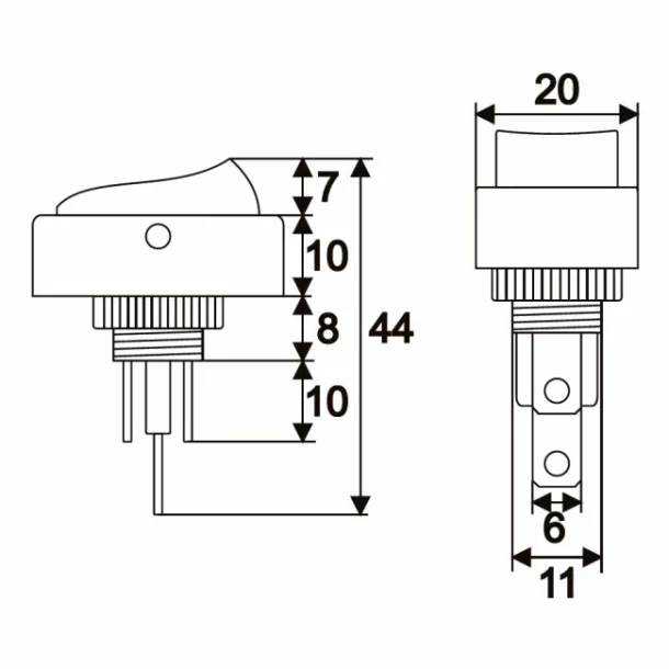 Interupator basculant 1 circuit 20A-12VDC OFF-ON, cu LED galben