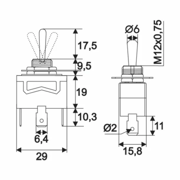 Intrerupatoare cu brat 1 circuit 10A-250V ON-OFF-ON