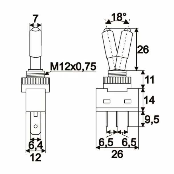 Intrerupatoare cu brat 1 circuit 20A-12VDC OFF-ON cu LED galben