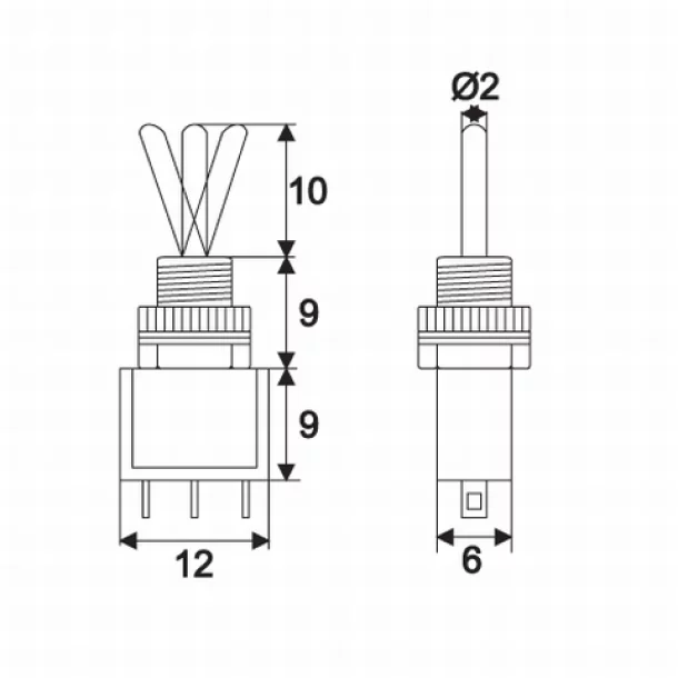 Intrerupatoare cu brat 1 circuit 3A-250V ON-OFF-ON