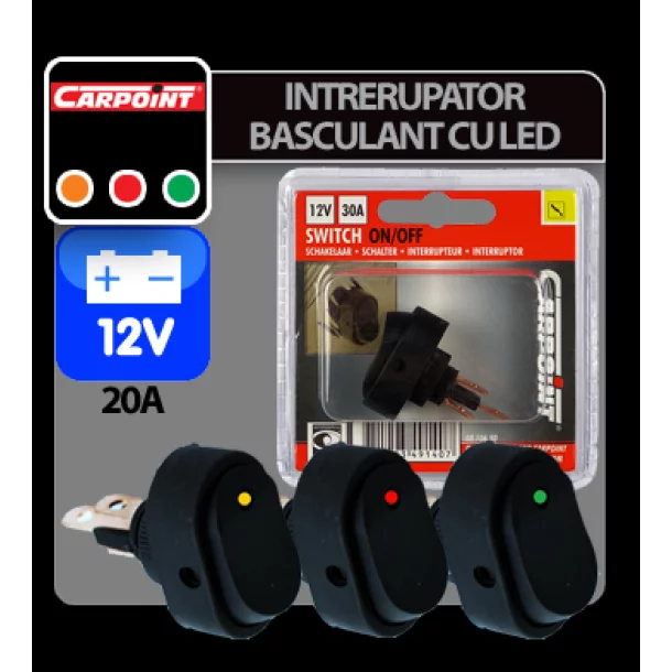 Intrerupator basculant cu LED 12V - 30A - Rosu