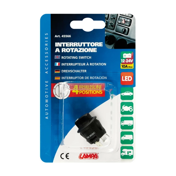 Forgó kapcsoló, 4 pozíciós 12/24V - 10A - Újra csomagolt termék