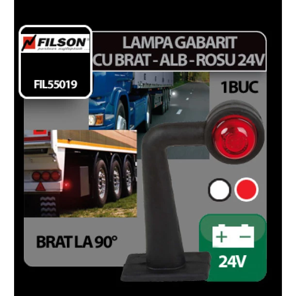 Lampa gabarit camion cu brat 90° cu bec 24V Filson - Alb/Rosu