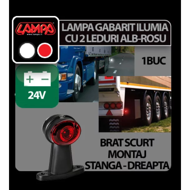 Lampa gabarit camion Ilumia cu brat scurt - cu 2 LED-uri 24V - Alb/Rosu