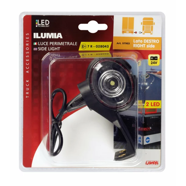 Lampa gabarit camion Ilumia cu prindere L - 2 LED-uri 24V - Alb/Rosu - Dreapta