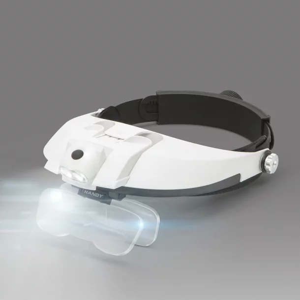 Headband magnifying glass with LED light, with double lens