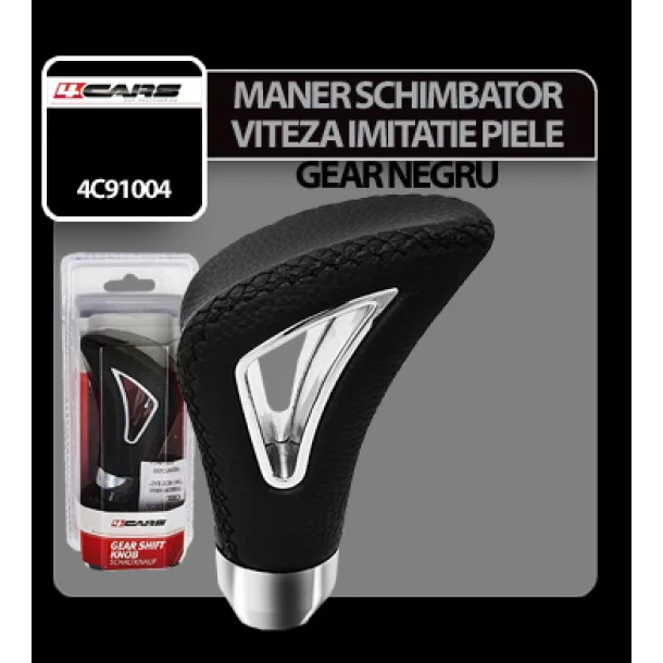 Maner schimbator viteza imitatie piele Gear negru 4Cars