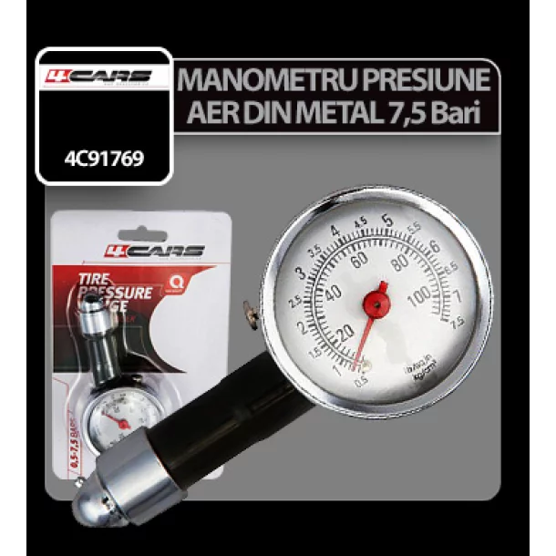 4Cars Tyre pressure gaude metal 7,5Bar