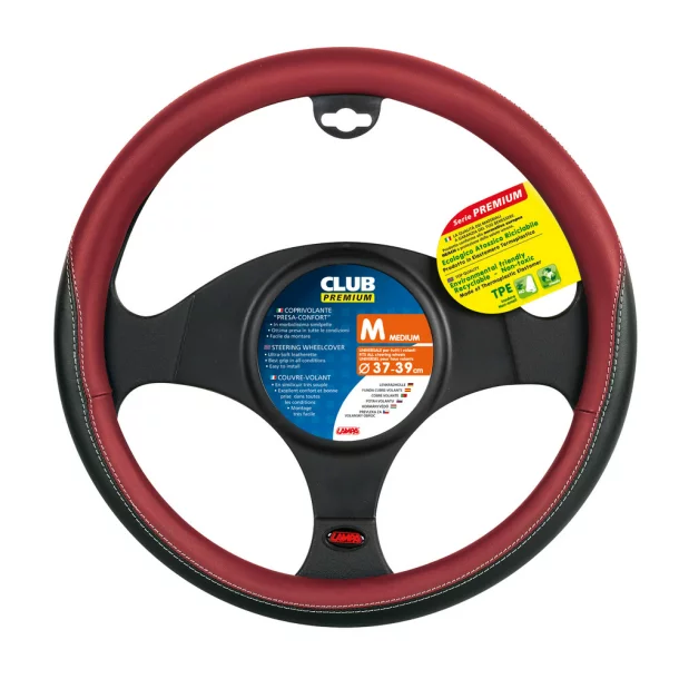 Club, TPE steering wheel cover - M - Ø 37/39 cm - Black/Red