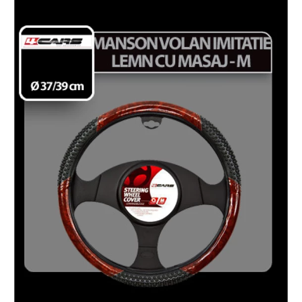 Manson volan imitatie lemn si masaj 4Cars - M - Ø 37/39cm - Resigilat