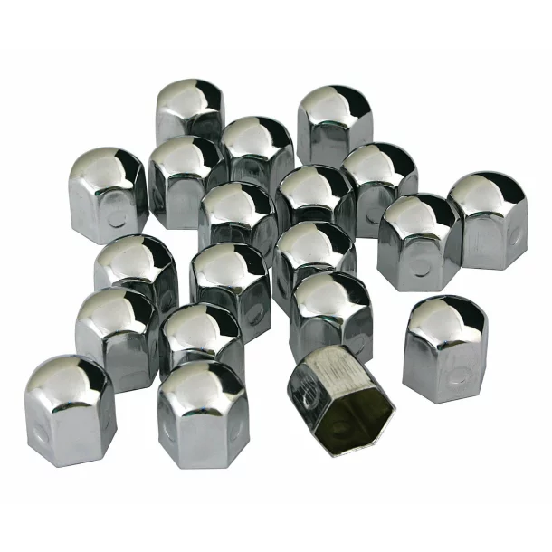 Hexagonal chromed steel nut caps, 20pcs - Hex 17mm - Chrome