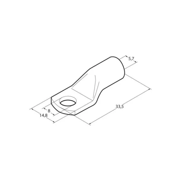 Set 5 pieces cable terminals to be stapled in tinplated copper - section 16 mm² - hole 8 mm