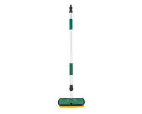 Washing brush with telescopic handle and connection to water