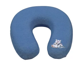 Neck memory pillow for child travel 29x28cm, logo with animals - Blue