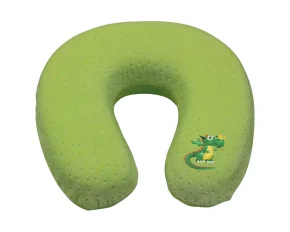 Neck memory pillow for child travel 29x28cm, crocodile logo - Green