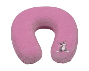Neck memory pillow for child travel 29x28cm, bunny logo - Pink
