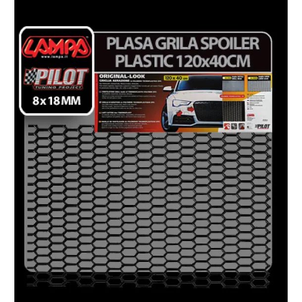 Plasa grila spoiler plastic Negru - Hexagon mic 8x18mm - 120x40cm