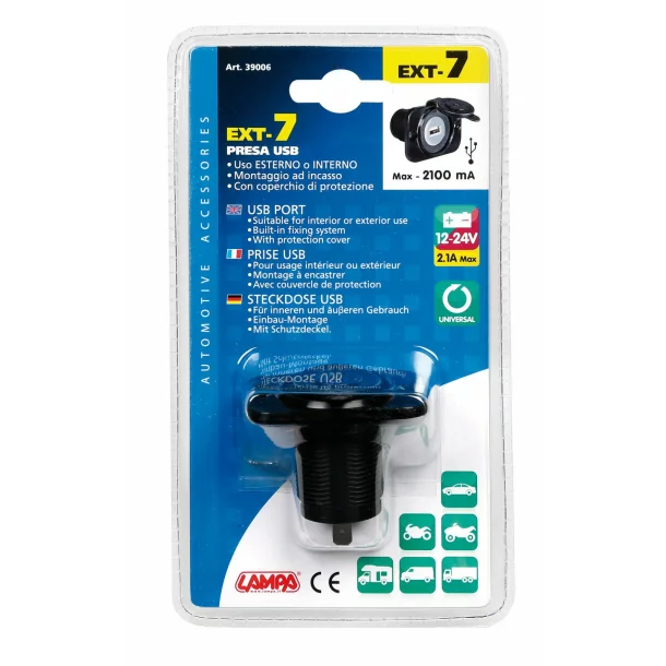 Ext-7 Lampa, Süllyesztett, beépített USB aljzat, 12/24V 2100mA