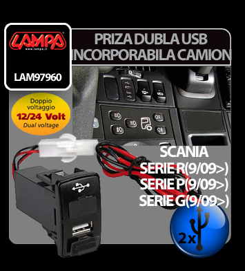 Priza dubla USB incorporabila 12/24V camion - Scania thumb