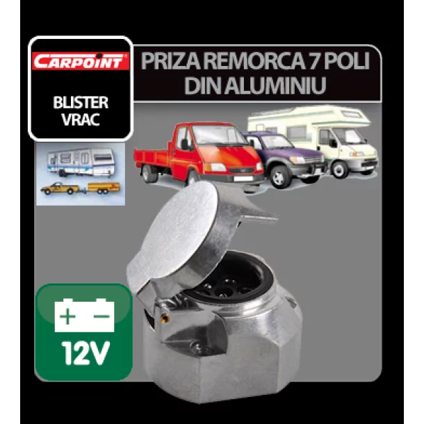 Priza remorca aluminiu 7 poli Carpoint 12V - Blister