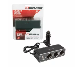 4Cars 3-es elosztó szivargyújtóhoz USB-vel és hosszabbítóval - 12/24V-os