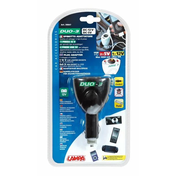 Priza tripla bricheta Duo-3 12V + USB