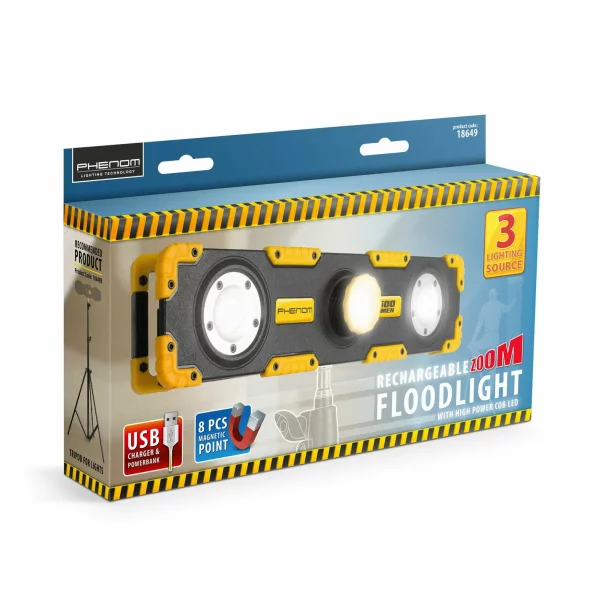 Reflector LED cu acumulator - intensitate şi focalizare reglabile - 1200 lumeni PHENOM