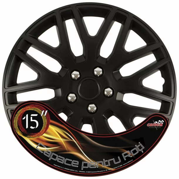 Set capace roti auto Cridem Dakar NC 4buc - Negru/Crom - 15&#039;&#039; - Resigilat