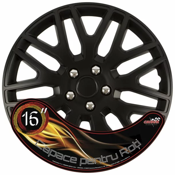 Set capace roti auto Cridem Dakar NC 4buc - Negru/Crom - 16&#039;&#039;