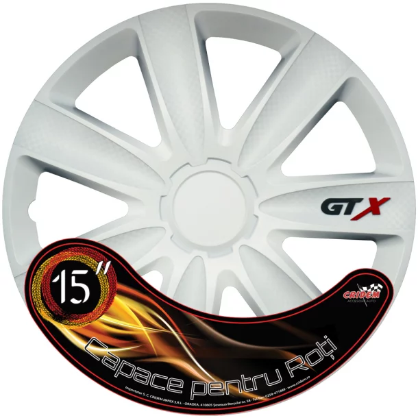 Set capace roti auto Cridem GTX Carbon 4buc - Alb - 15&#039;&#039;