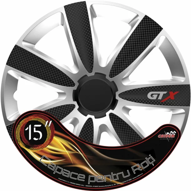 Wheel covers set Cridem GTX Carbon 4pcs - Silver/Black - 15&#039;&#039;