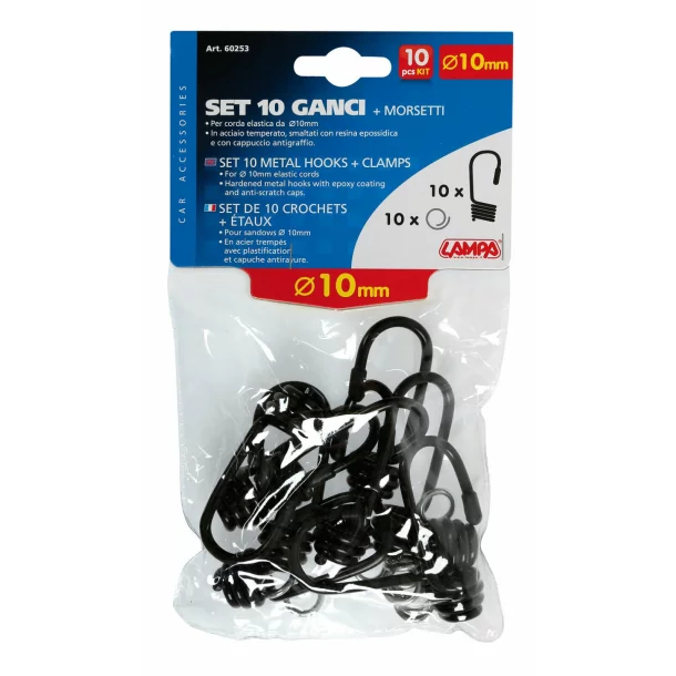 Set 10 metal hooks + clamps - Ø10mm