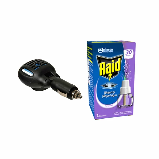 Set of electric device 12/24V and Raid mosquito repellent liquid spare bottle, Lavender, 30 nights, 21ml