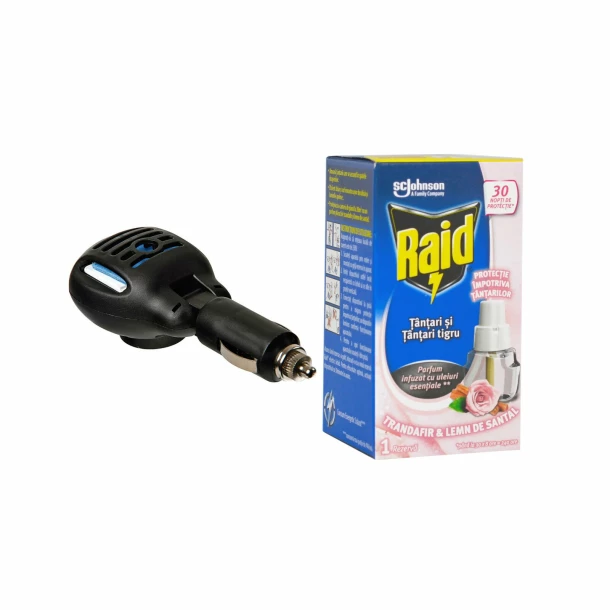 Set of electric device 12/24V and Raid mosquito repellent liquid spare bottle, Rose and Sandalwood, 30 nights, 21ml