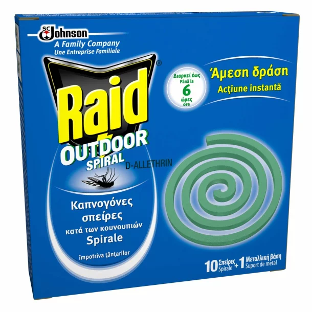 Raid mosquitoes repellent spiral, for outdoor, 10pcs