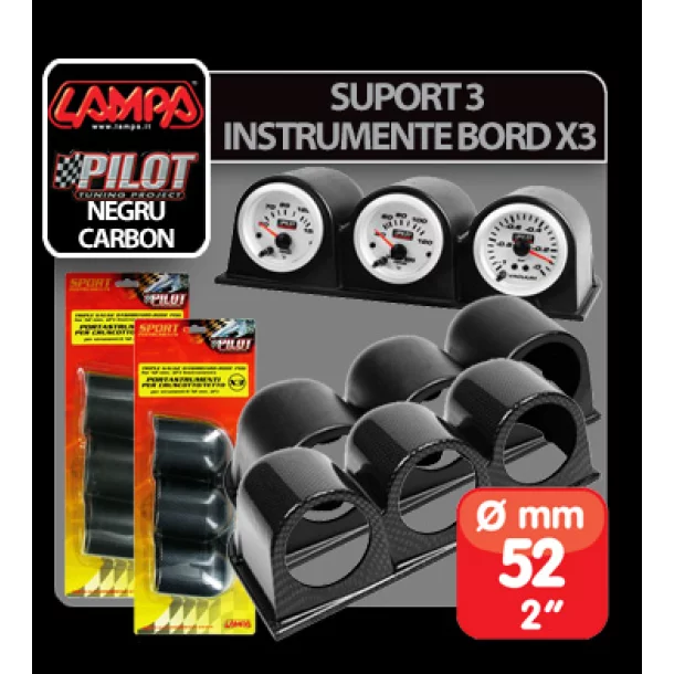 Suport 3 instrumente bord X3 (52mm) - Negru