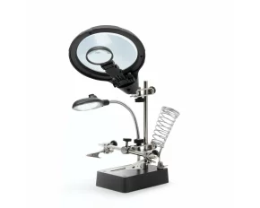 Panel holder with magnifying glass and crocodile clips