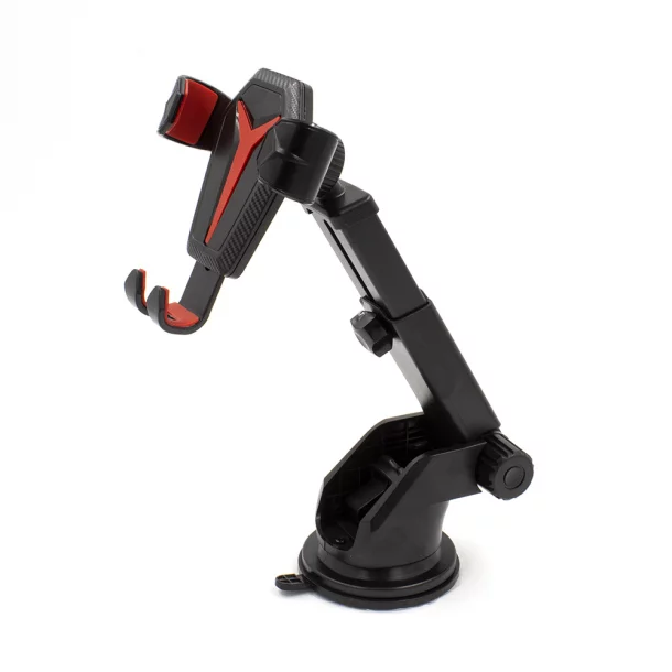 Mobile phone holder with suction cup, adjustable arm length 85-130mm, width 68-85mm, Black/Red