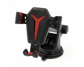 Mobile phone holder with suction cup, adjustable arm length 85-130mm, width 68-85mm, Black/Red