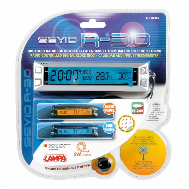 Termometru int-ext Seyio R-30 ceas radio control 12/24V