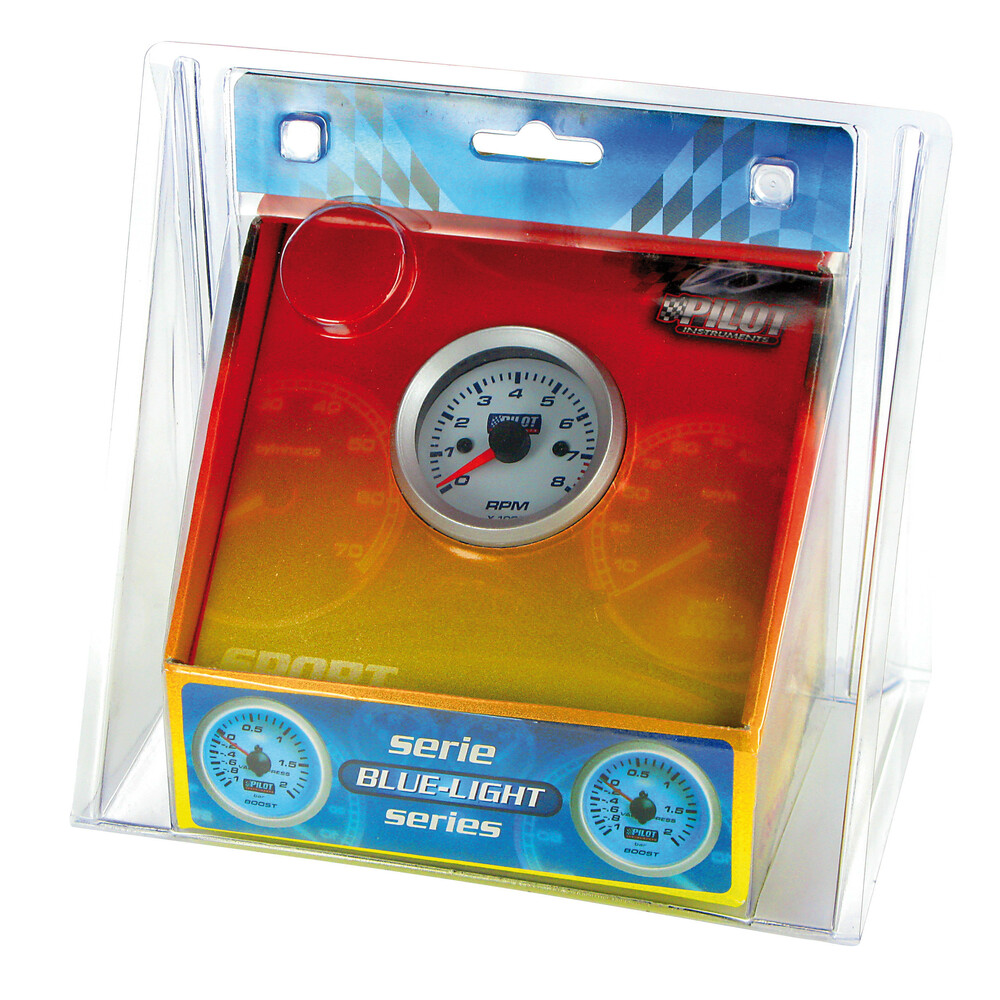 Tachometer 0-8000 RPM - Ø 2” (52 mm) Blue-Light - 2/4/6 cylinder thumb